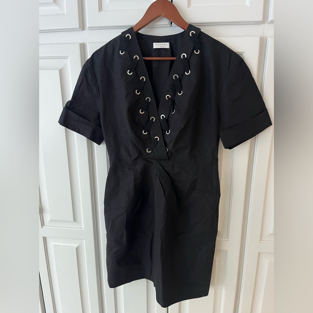 Sandro NWT Black Eyelet Mini Dress